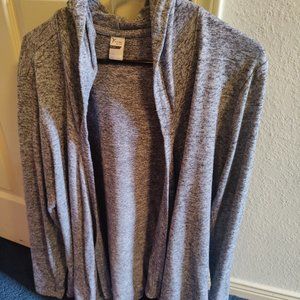 Women's Thin Soft Old Navy Active Grey Gray Hoodie Cardigan with Thumb Holes